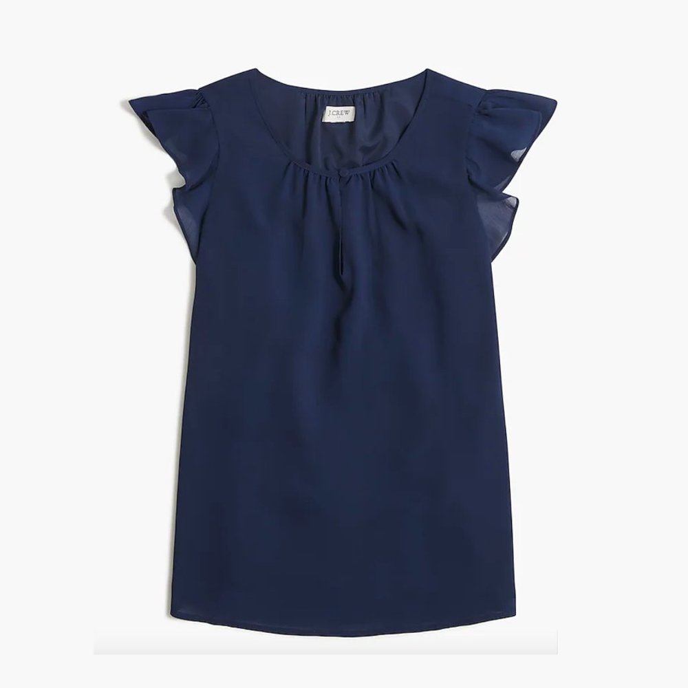 NWT Navy Small Flutter-sleeve Keyhole Top JCrew Factory J Crew Ruffle Cap Sleeve